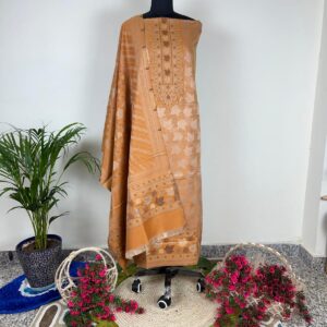 Yellow warm winter all over weaving 3 piece suit set.