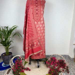 Coral Peach warm winter all over weaving 3 piece suit set.